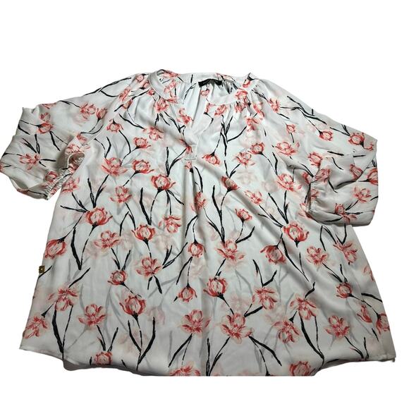 Ivanka Trump women L white black pink long sleeve floral flower blouse top shirt - Picture 1 of 7